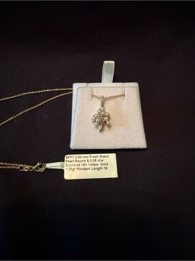 Effy 14k Gold Palm Tree Necklace with Pearls and Diamonds